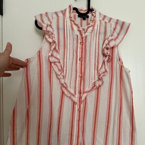 Topshop Ruffle Collar Flutter Sleeves Swing Cotton Striped Blouse